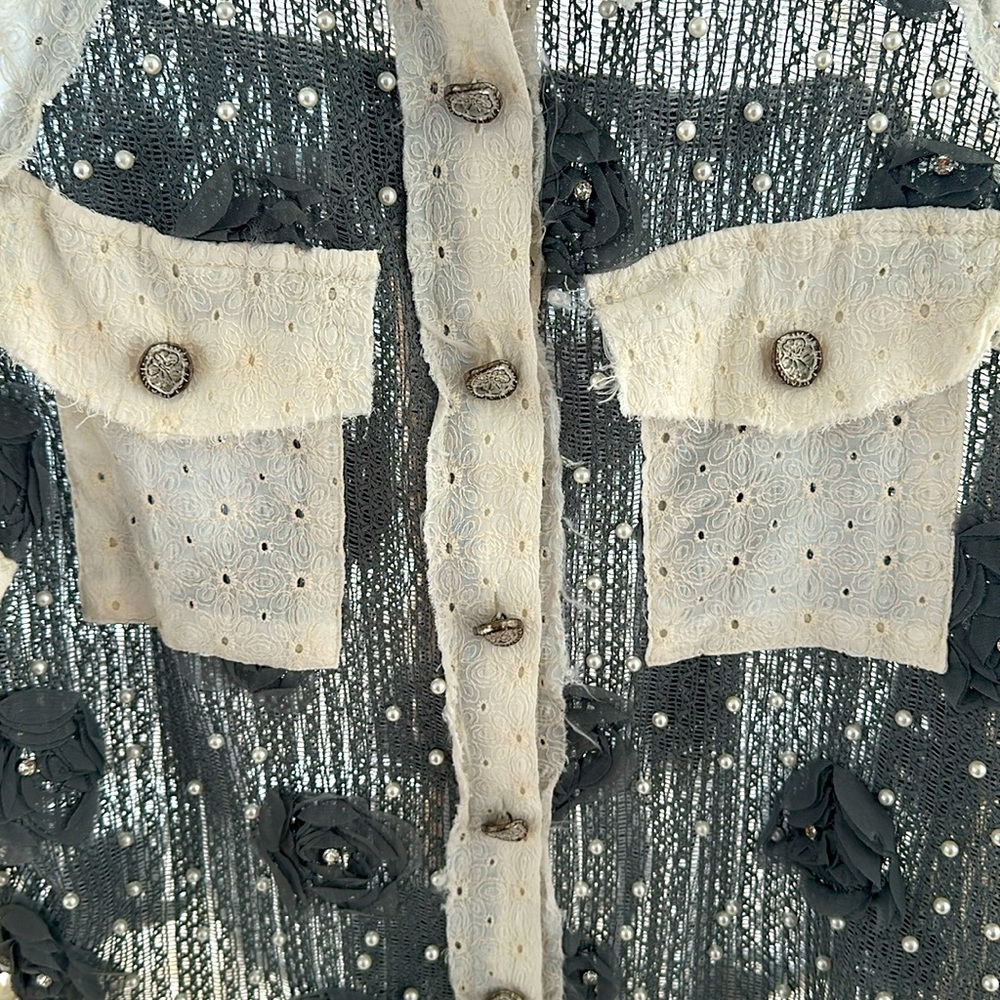 JACKET NWOT POL Elegant White/Dark gray Lace jacket - Picture 5 of 8
